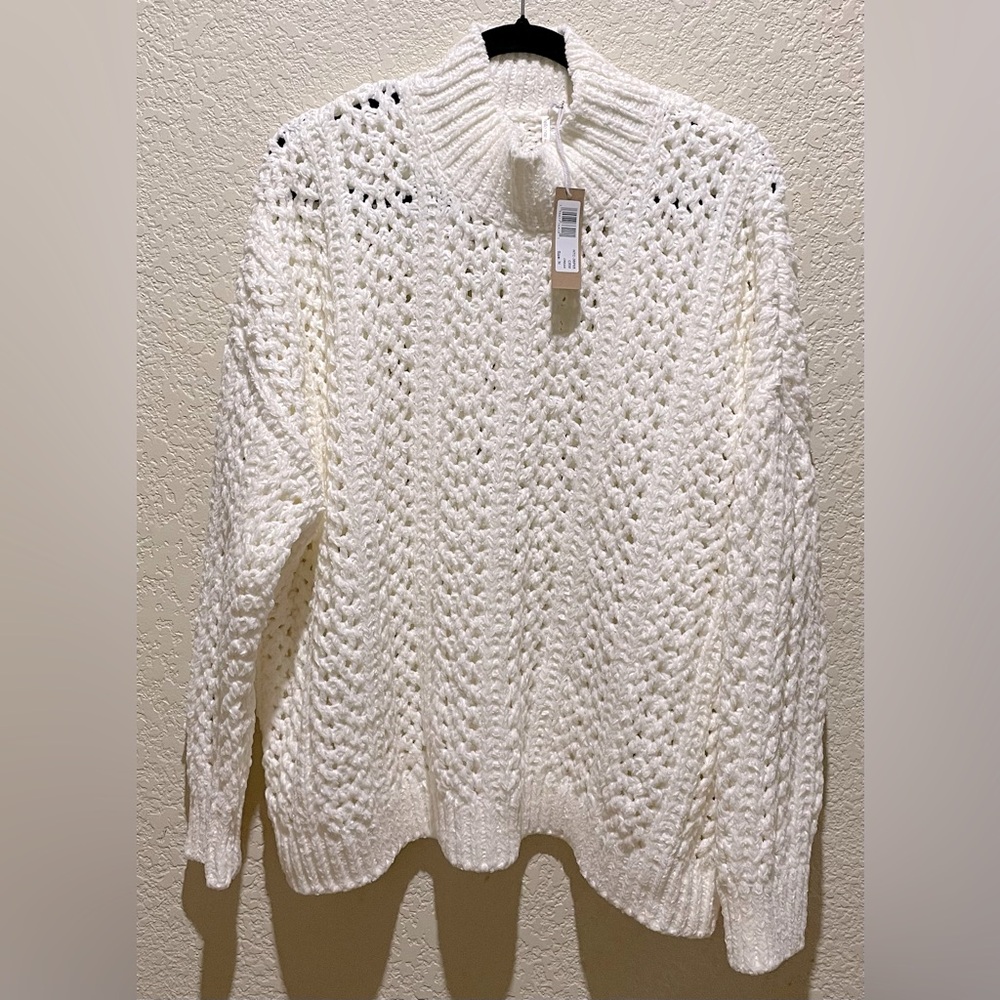 NWT Hello Nite Heavy Knit High Neck Sweater Oversized Fit Cream Color Size M